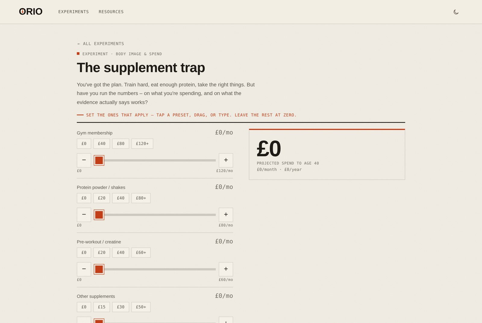 ORIO: inside an experiment, an interactive breakdown of spend over time.